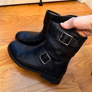 Frye Black Leather Buckle Boots